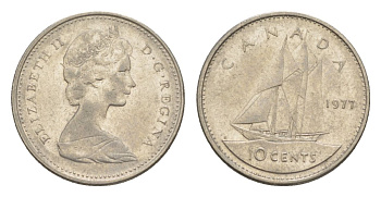 Канада 10 центов 1977 Елизавета II (1952-2022), парусник KM 77 никель 4630-826
