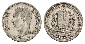 Венесуэла 1 боливар 1960 Симон Боливар Y 37a серебро 4128-725