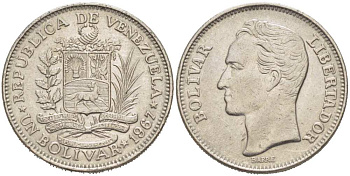 Венесуэла 1 боливар 1967 Симон Боливар KM 42 никель 217-545