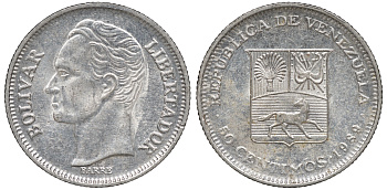 Венесуэла 50 сентимо 1989 Y 41a сталь плакированная никелем 4606-334