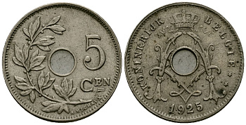 Бельгия 5 сантимов 1925 Belgie KM 67 медно-никель 4173-311