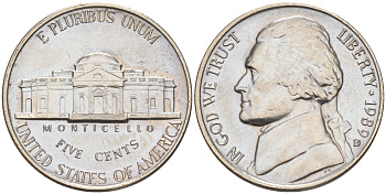 США 5 ЦЕНТОВ 1989 D, ДЖЕФФЕРСОН KM A192 медно-никель 190-155