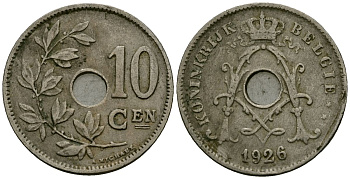 Бельгия 10 сантимов 1926 Belgie KM 86 медно-никель 4383-952