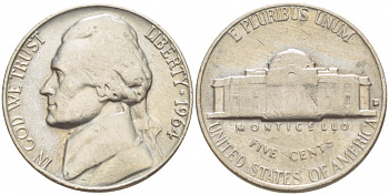 США 5 ЦЕНТОВ 1964 ДЖЕФФЕРСОН KM А192 медно-никель 4546-1137
