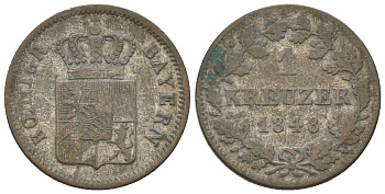 Бавария 1 крейцер 1848 Людвиг I (1825-1848) KM 422, AKS 88 серебро 4615-1264