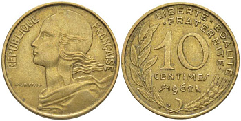 ФРАНЦИЯ 10 САНТИМОВ 1968 ТИП MARIANNE KM 929, LE FRANC 144.8 алюминиевая бронза 116-427