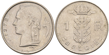 БЕЛЬГИЯ 1 ФРАНК 1972 BELGIE KM 143.1 медно-никель 4563-154