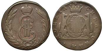 Россия, Сибирские монеты 1 копейка 1771 КМ, Екатерина II (1762-1796) Биткин 1142 медь 1526-234
