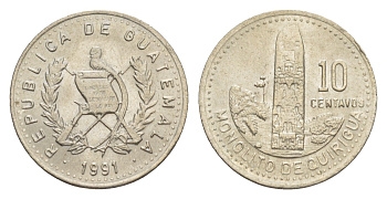 Гватемала 10 сентаво 1991 KM 277.5 медно-никель 4644-265