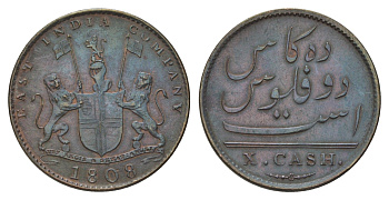 Британская Индия 10 кэш 1808 KM 320 медь 4044-533
