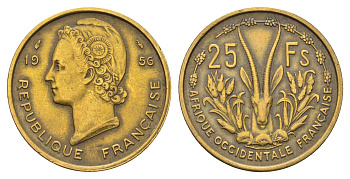 Французская Западная Африка 25 франков 1956 KM 7 медь алюминий 4671-135