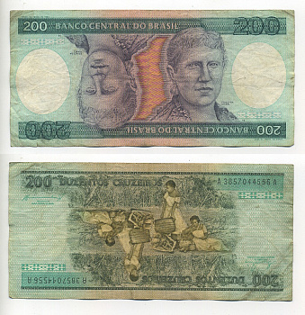 БРАЗИЛИЯ 200 КРУЗЕЙРО 1984 ПОДПИСЬ 21, СЕРИЯ А 3857, ПРИНЦЕССА ИЗАБЕЛА Pick 199b бумага 6289-29-1-1