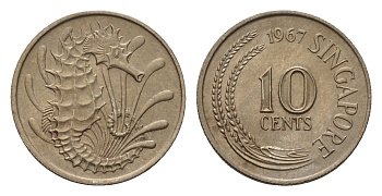 Сингапур 10 центов 1967 KM 3 медно-никель BU 4679-728