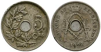 Бельгия 5 сантимов 1928 Belgique KM 66 медно-никель 4173-613