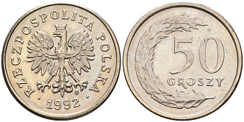 Польша 50 грошей 1992 MW KM 281, Parchimowicz 706c медно-никель 4580-717