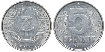 ГДР 5 пфеннигов 1972 A KM 9.1 алюминий 62-247