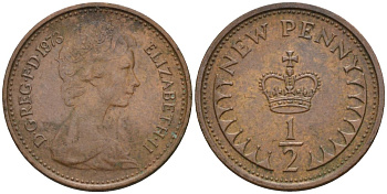 Великобритания 1/2 пенни 1973 Елизавета II (1952-2022) KM 914, Spink 4239 бронза 4115-661