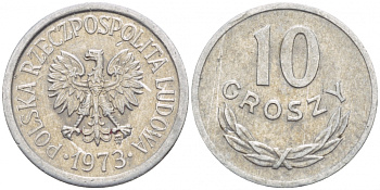 ПОЛЬША 10 ГРОШЕЙ 1973 MW KM АА47 алюминий 4547-866