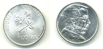 Финляндия 100 марок 1995 100 лет со дня рождения Арттури Виртанен, биохимик KM 80 серебро UNC 01-149-32