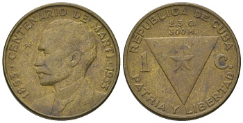 Куба 1 сентаво 1953 100 лет со дня рождения Хосе Марти KM 26, JMA 7, Y 20, Schoen 24 латунь 4611-1213