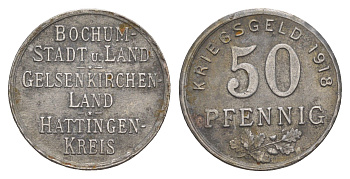 Бохум, Гельзенкирхен, Хаттинген 50 пфеннигов 1918 Funck 49.3, Men05 3022.6, Men18 3860.6 железо 4584-313