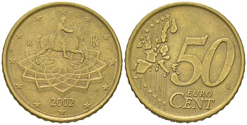 Италия 50 евроцентов 2002 R, Конная статуя Марка Аврелия KM 215 нордик 4538-835