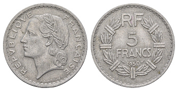Франция 5 франков 1950 KM 888b алюминий 4385-342
