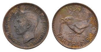 Великобритания 1 фартинг 1939 Георг VI (1936-1952) KM 843, Spink 4116 бронза 4697-851