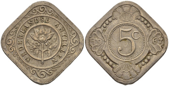 Нидерландские Антилы 5 центов 1967 Юлиана (1948-1980) KM 6 медно-никель 66-964
