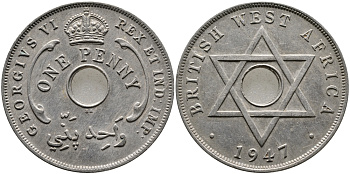 Британская Западная Африка 1 пенни 1947 Георг VI (1937-1952) KM 19 медно-никель 1523-522