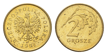Польша 2 гроша 1991 Y 277 марганец латунь UNC 4674-938