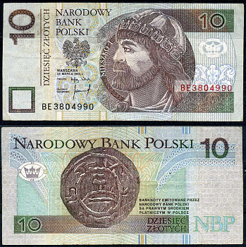 Польша 10 злотых 1994 Pick 173 бумага 7222-27-2-2