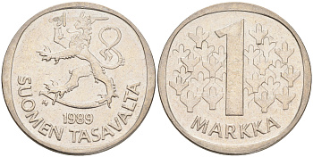 ФИНЛЯНДИЯ 1 МАРКА 1989 M KM 49а медно-никель 4556-831