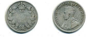 КАНАДА 10 ЦЕНТОВ 1914 ГЕОРГ V серебро 46-1112