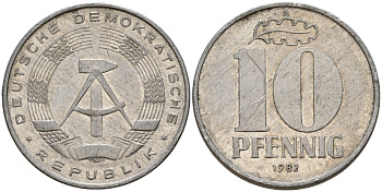 ГДР 10 пфеннигов 1982 A KM 10 алюминий 68-834