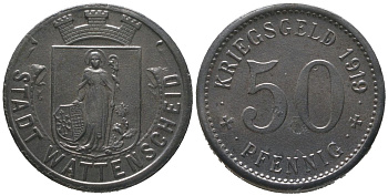 Ваттеншайд (Пруссия, Вестфалия) 50 пфеннигов 1919 Funck 579.5, Men18 32900.5 железо 4364-3746