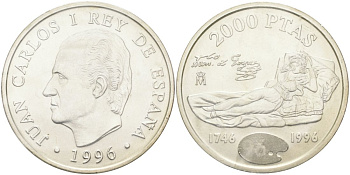 Испания 2000 песет 1996 250 лет со дня рождения Франциско Гойи, в банковской запайке KM 968 серебро UNC 1518-1014