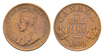 Канада 1 цент 1934 Георг V (1910-1936) KM 28 бронза 4639-248