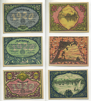 Австрия набор из 3 банкнот 1920 8 мая 1920, нотгельд, 20, 30, 50 геллеров, ATTERSEE O. OE, второй выпуск   бумага  aUNC  7555-5-3-2