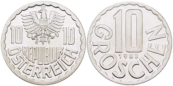 АВСТРИЯ 10 ГРОШЕЙ 1983 KM 2878 алюминий PROOF 211-914