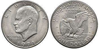 США 1 доллар 1971 Президент Эйзенхауэр, лунный орел KM 203 медь плакированная медно-никелем 4558-1032