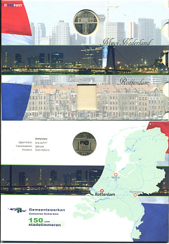 НИДЕРЛАНДЫ ЖЕТОН В БУКЛЕТЕ 2005 СЕРИЯ ГОЛЛАНДСКИЕ ГОРОДА, ПРОВИНЦИЯ ЮЖНАЯ ГОЛЛАНДИЯ, 150 ЛЕТ РОТТЕРДАМУ UNC 06-081-44