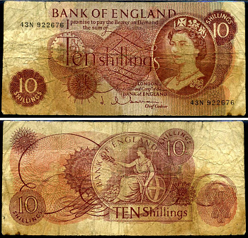 Англия 10 шиллингов ND (1960-1970) Pick 373 b бумага 7221-57-2-1