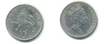 Великобритания 10 пенсов 1992 Елизавета II (1952-2022) KM 938b, Spink 4367 (F4) медно-никель 59-523
