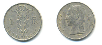 БЕЛЬГИЯ 1 ФРАНК 1962 BELGIQUE KM 142.1 медно-никель 86-1332