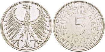 ФРГ 5 МАРОК 1972 F, J. 387, KM 112.1 серебро 3457-324