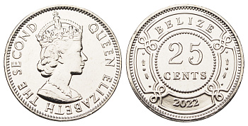 Белиз 25 центов 2022 Екатерина II (1952-2022) KM 36 медно-никель  UNC  M86-08