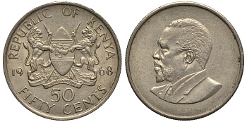 Кения 50 центов 1968 Джомо Кениата KM 4 медно-никель 4182-155