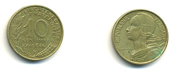 ФРАНЦИЯ 10 САНТИМОВ 1964 ТИП MARIANNE KM 929 медь алюминий никель 4364-1225