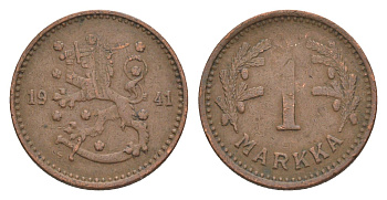 Финляндия 1 марка 1941 KM 30a медь 4636-431